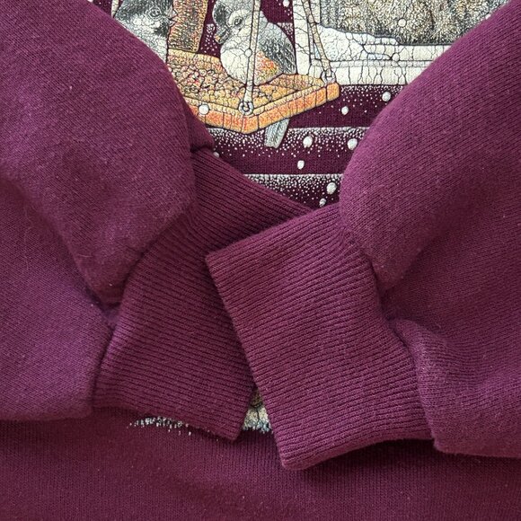 Vintage Morning Sun Sweatshirt Collared Purple Kitten Birds Grandmacore Petite L - Picture 12 of 14